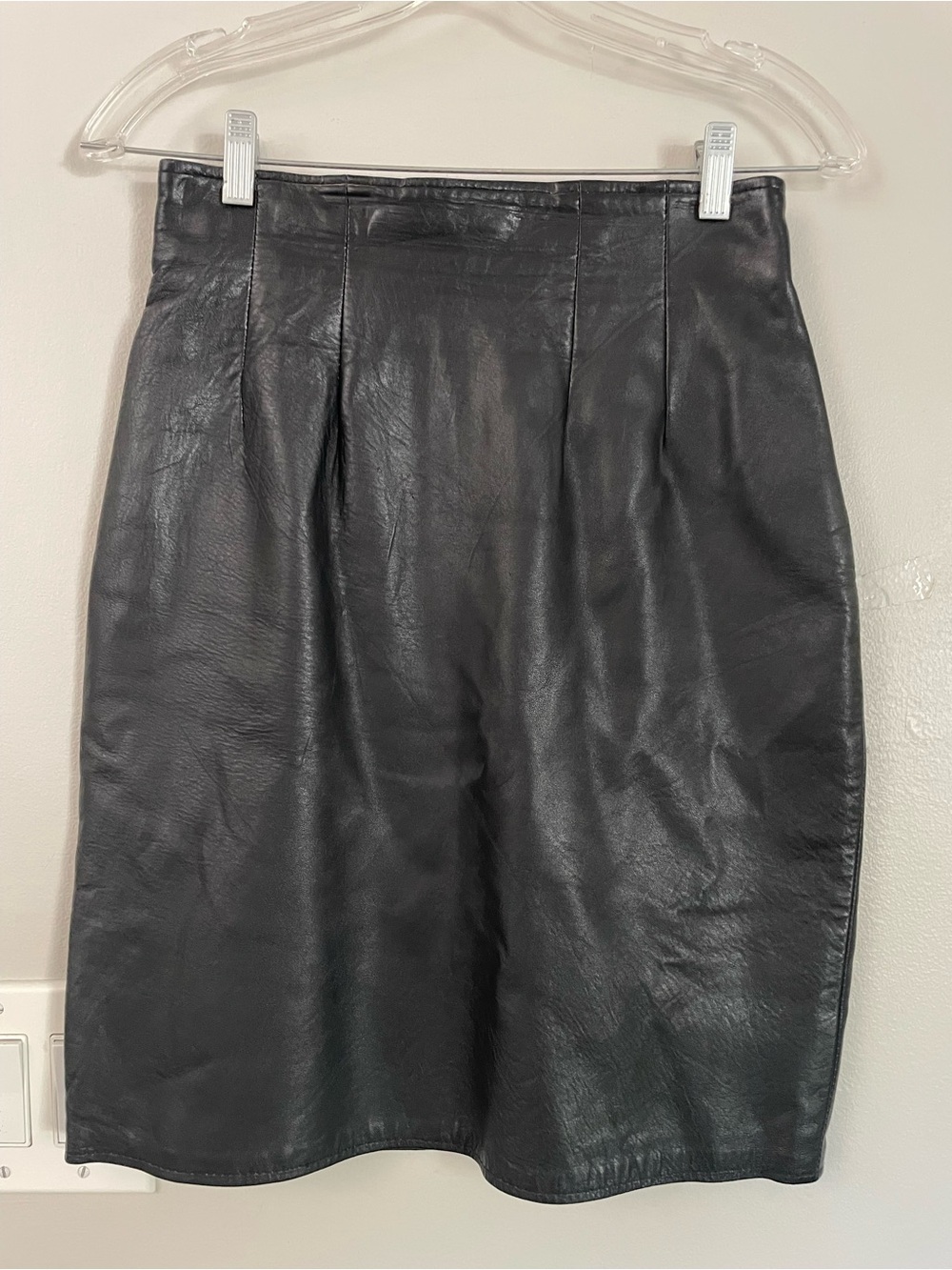 Vintage Cache Black Leather High Waisted Pencil Skirt Sz 6 80s 90s